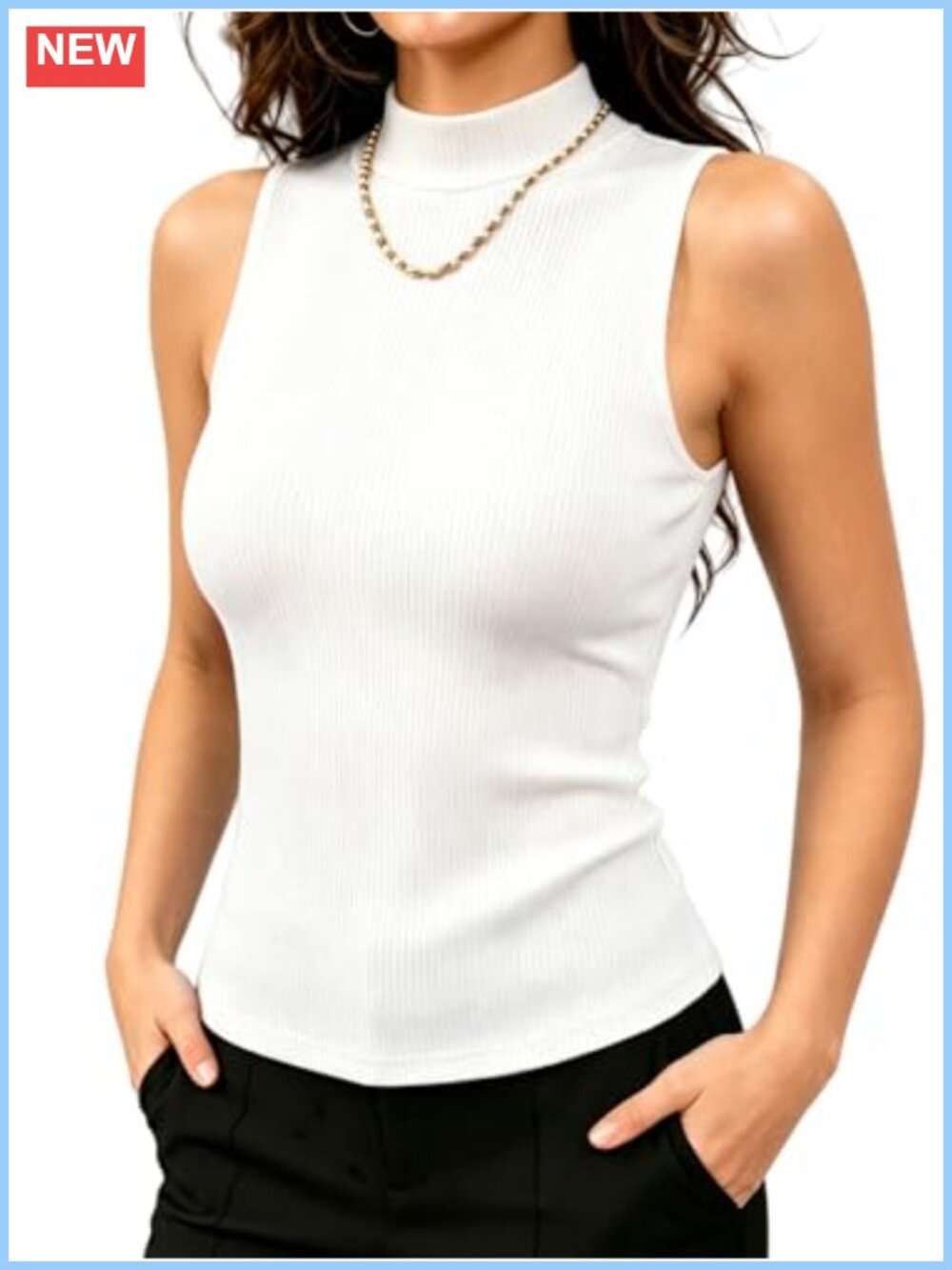 Mock Neck Ribbed Knit Tank Top Sleeveless Layering Shirt Slim Fit